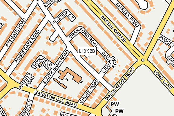 L19 9BB map - OS OpenMap – Local (Ordnance Survey)