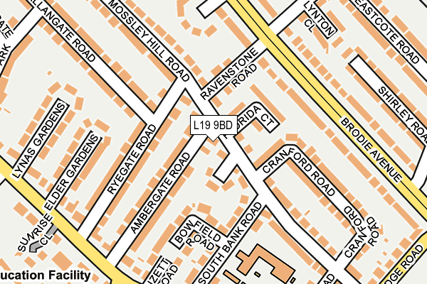 L19 9BD map - OS OpenMap – Local (Ordnance Survey)