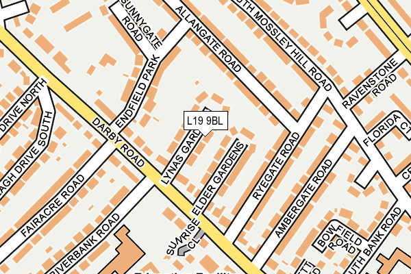 L19 9BL map - OS OpenMap – Local (Ordnance Survey)