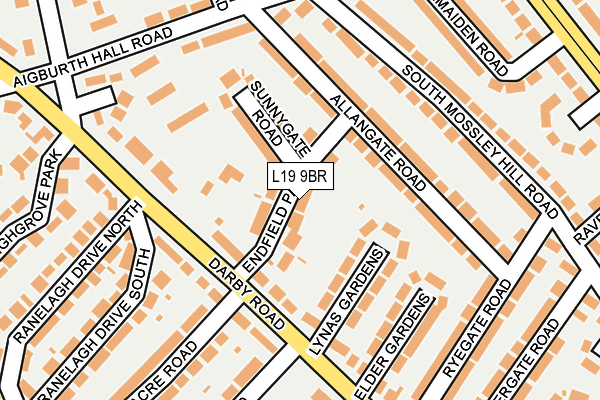 L19 9BR map - OS OpenMap – Local (Ordnance Survey)