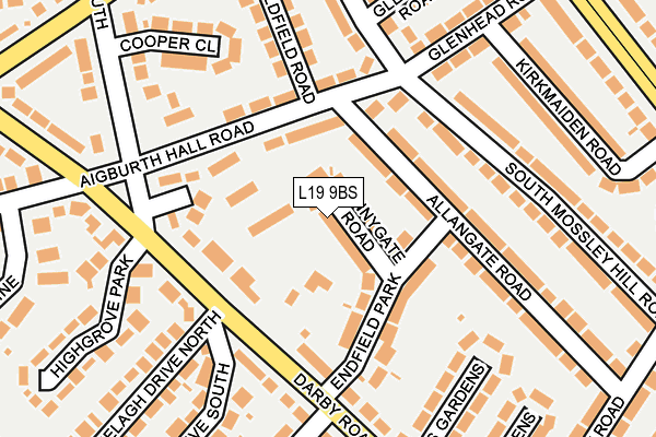 L19 9BS map - OS OpenMap – Local (Ordnance Survey)