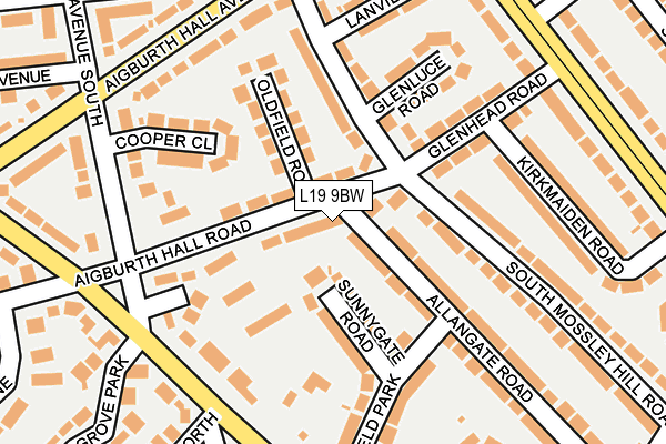 L19 9BW map - OS OpenMap – Local (Ordnance Survey)