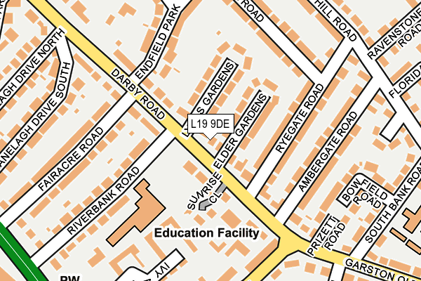 L19 9DE map - OS OpenMap – Local (Ordnance Survey)