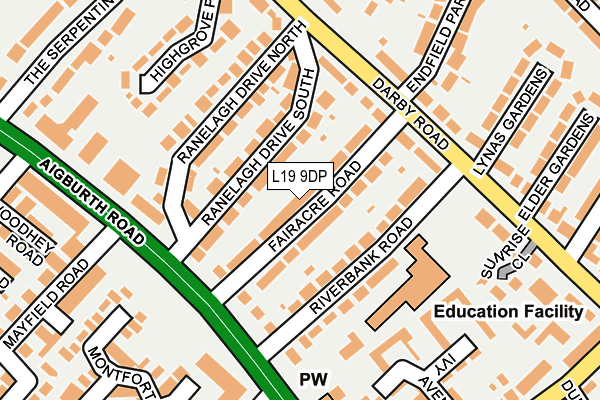 L19 9DP map - OS OpenMap – Local (Ordnance Survey)