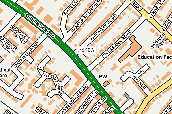 L19 9DW map - OS OpenMap – Local (Ordnance Survey)