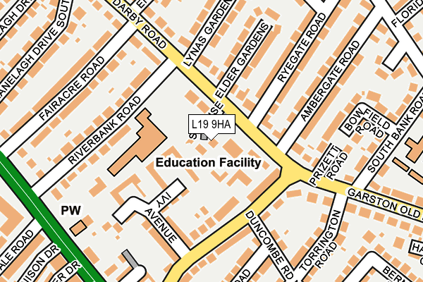 L19 9HA map - OS OpenMap – Local (Ordnance Survey)