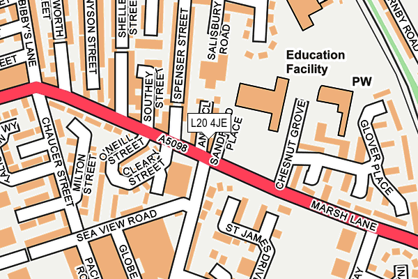 L20 4JE map - OS OpenMap – Local (Ordnance Survey)