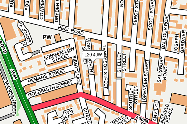 L20 4JW map - OS OpenMap – Local (Ordnance Survey)