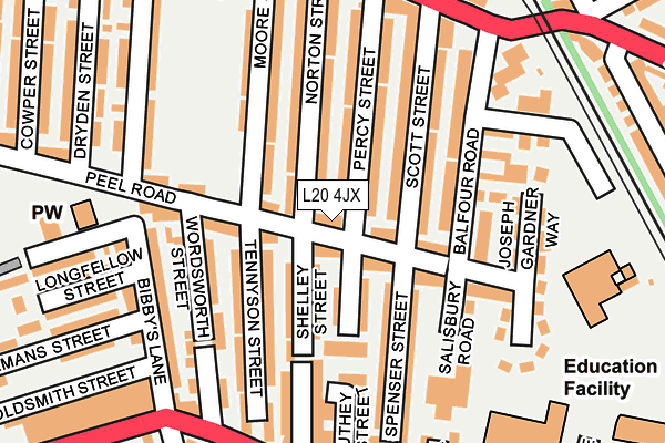 L20 4JX map - OS OpenMap – Local (Ordnance Survey)