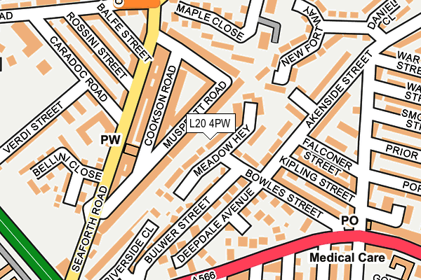 L20 4PW map - OS OpenMap – Local (Ordnance Survey)