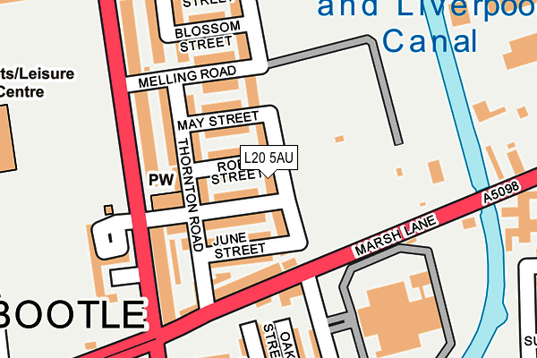 L20 5AU map - OS OpenMap – Local (Ordnance Survey)