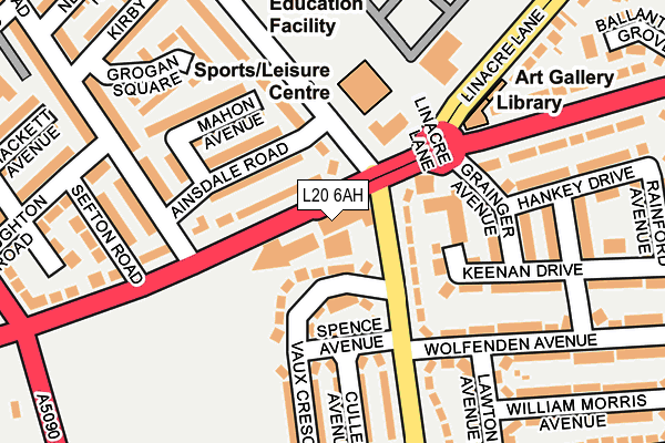 L20 6AH map - OS OpenMap – Local (Ordnance Survey)