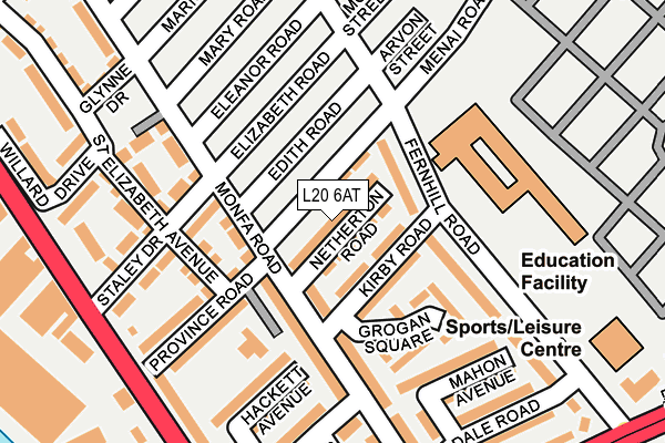 L20 6AT map - OS OpenMap – Local (Ordnance Survey)