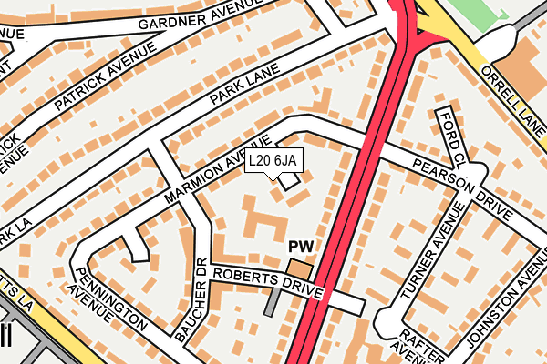 L20 6JA map - OS OpenMap – Local (Ordnance Survey)