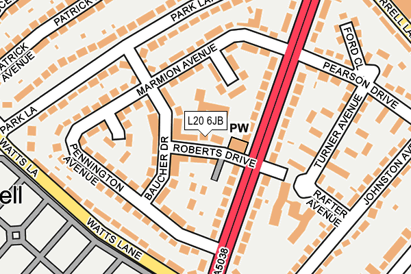 L20 6JB map - OS OpenMap – Local (Ordnance Survey)