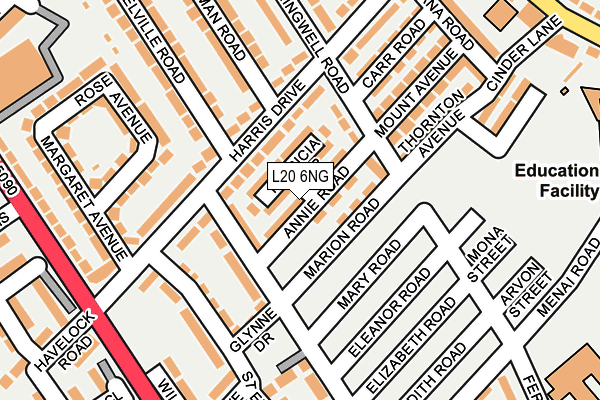 L20 6NG map - OS OpenMap – Local (Ordnance Survey)