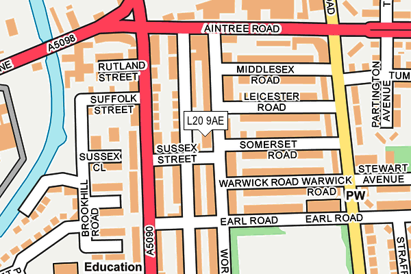 L20 9AE map - OS OpenMap – Local (Ordnance Survey)