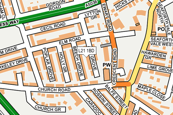 L21 1BD map - OS OpenMap – Local (Ordnance Survey)