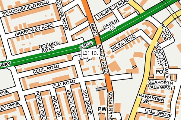 L21 1DJ map - OS OpenMap – Local (Ordnance Survey)