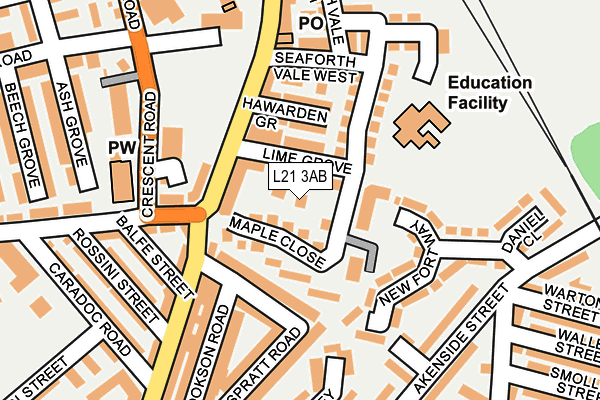 L21 3AB map - OS OpenMap – Local (Ordnance Survey)