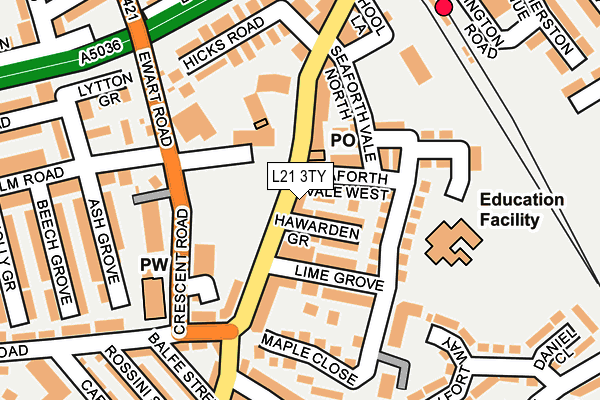 L21 3TY map - OS OpenMap – Local (Ordnance Survey)