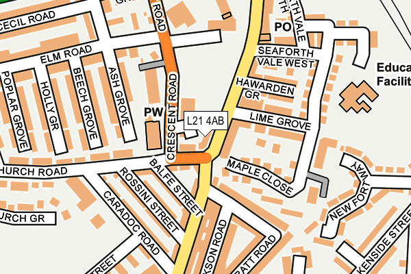 L21 4AB map - OS OpenMap – Local (Ordnance Survey)