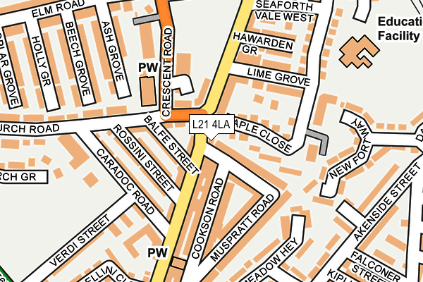 L21 4LA map - OS OpenMap – Local (Ordnance Survey)