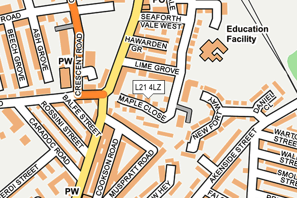 L21 4LZ map - OS OpenMap – Local (Ordnance Survey)