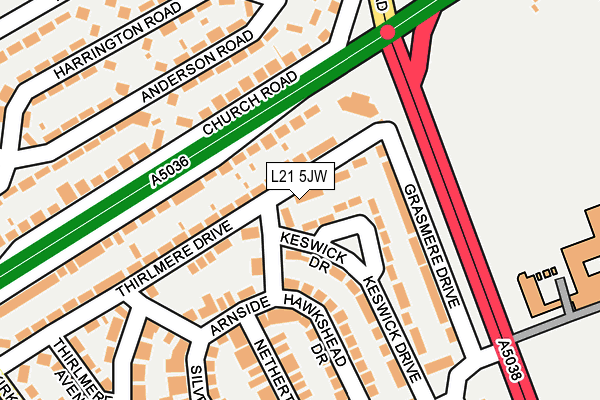 L21 5JW map - OS OpenMap – Local (Ordnance Survey)