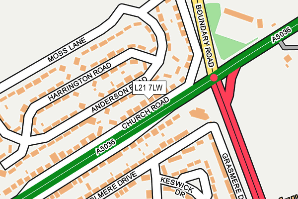 L21 7LW map - OS OpenMap – Local (Ordnance Survey)
