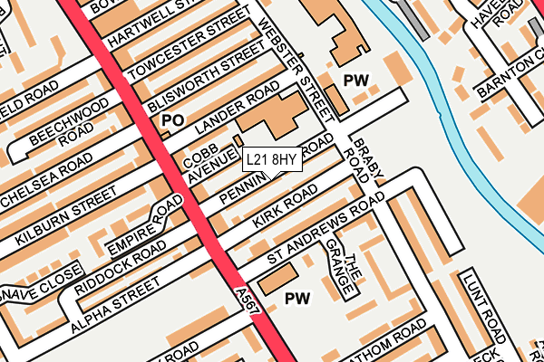 L21 8HY map - OS OpenMap – Local (Ordnance Survey)