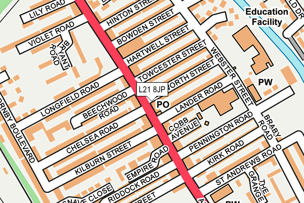 L21 8JP map - OS OpenMap – Local (Ordnance Survey)