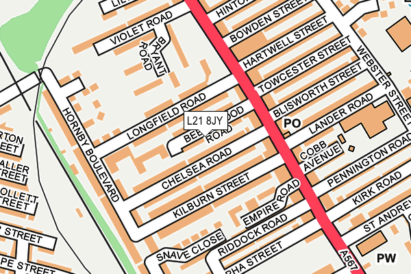 L21 8JY map - OS OpenMap – Local (Ordnance Survey)