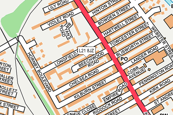 L21 8JZ map - OS OpenMap – Local (Ordnance Survey)