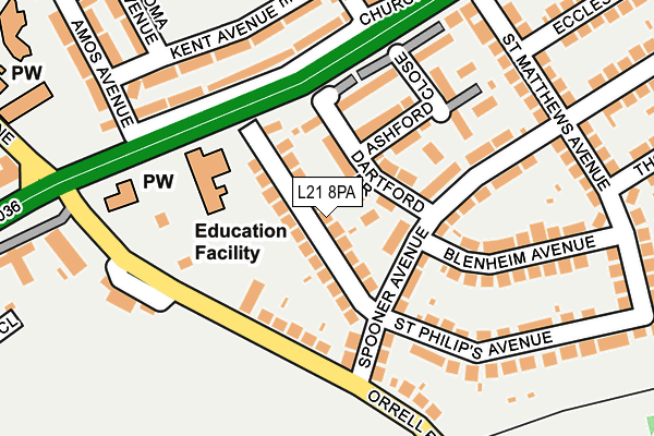 L21 8PA map - OS OpenMap – Local (Ordnance Survey)