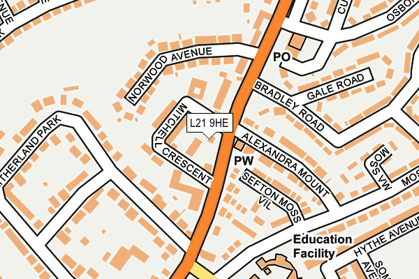 L21 9HE map - OS OpenMap – Local (Ordnance Survey)