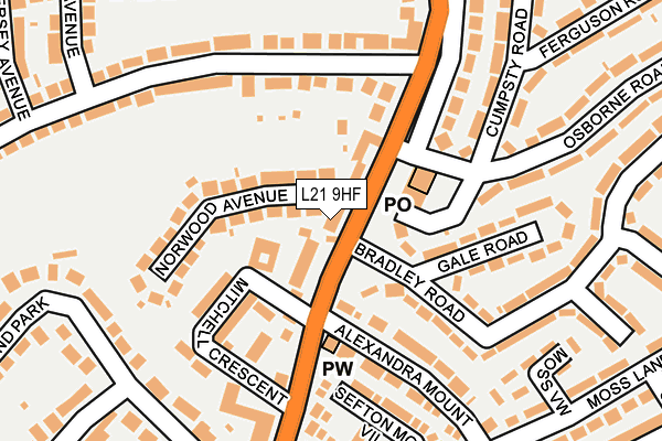 L21 9HF map - OS OpenMap – Local (Ordnance Survey)