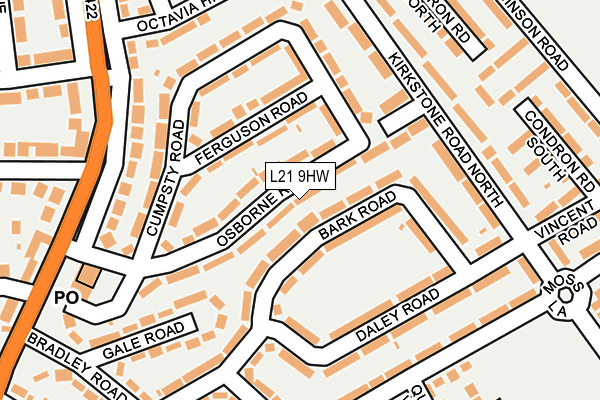 L21 9HW map - OS OpenMap – Local (Ordnance Survey)