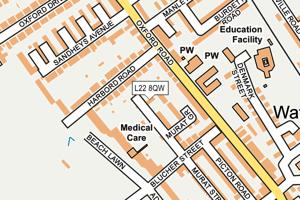 L22 8QW map - OS OpenMap – Local (Ordnance Survey)