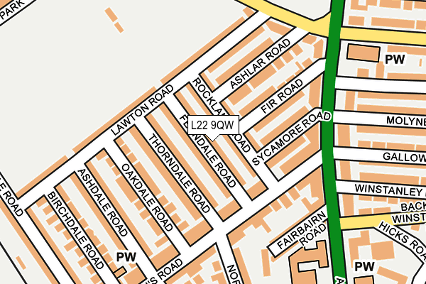 L22 9QW map - OS OpenMap – Local (Ordnance Survey)