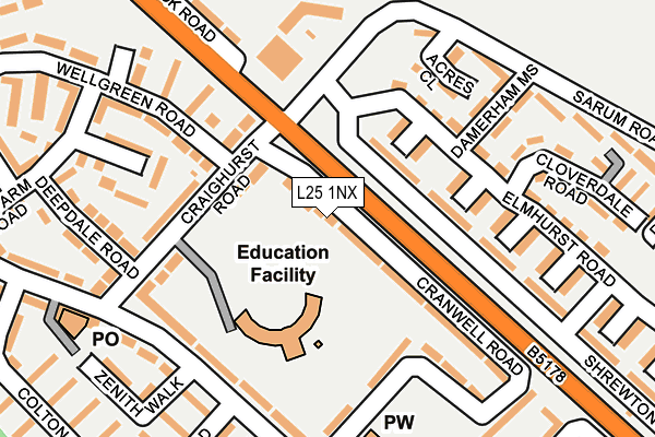 L25 1NX map - OS OpenMap – Local (Ordnance Survey)