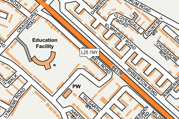 L25 1NY map - OS OpenMap – Local (Ordnance Survey)