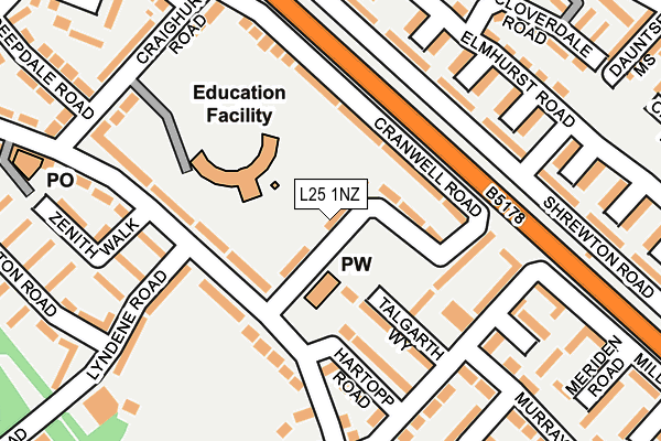 L25 1NZ map - OS OpenMap – Local (Ordnance Survey)