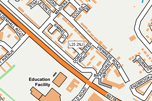 L25 2NJ map - OS OpenMap – Local (Ordnance Survey)