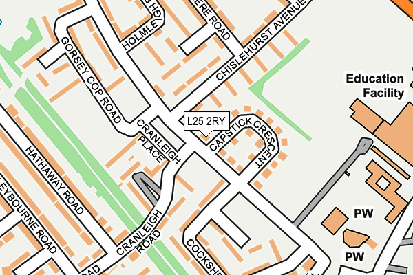 L25 2RY map - OS OpenMap – Local (Ordnance Survey)