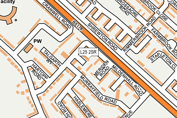 L25 2SR map - OS OpenMap – Local (Ordnance Survey)