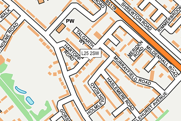 L25 2SW map - OS OpenMap – Local (Ordnance Survey)