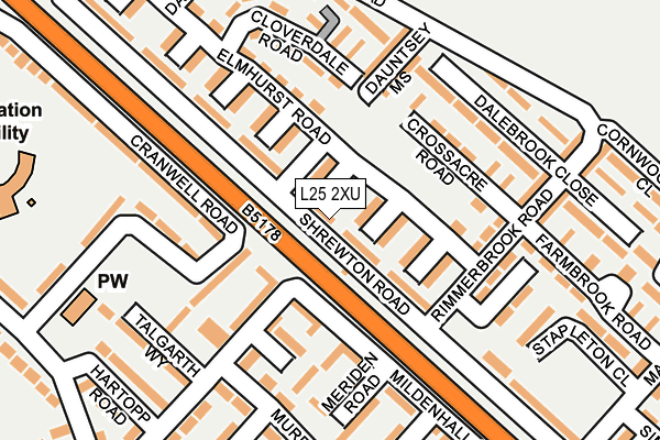 L25 2XU map - OS OpenMap – Local (Ordnance Survey)