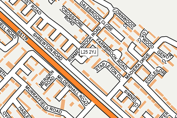 L25 2YJ map - OS OpenMap – Local (Ordnance Survey)