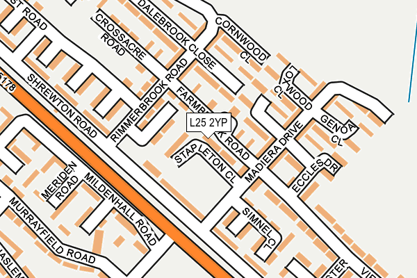 L25 2YP map - OS OpenMap – Local (Ordnance Survey)